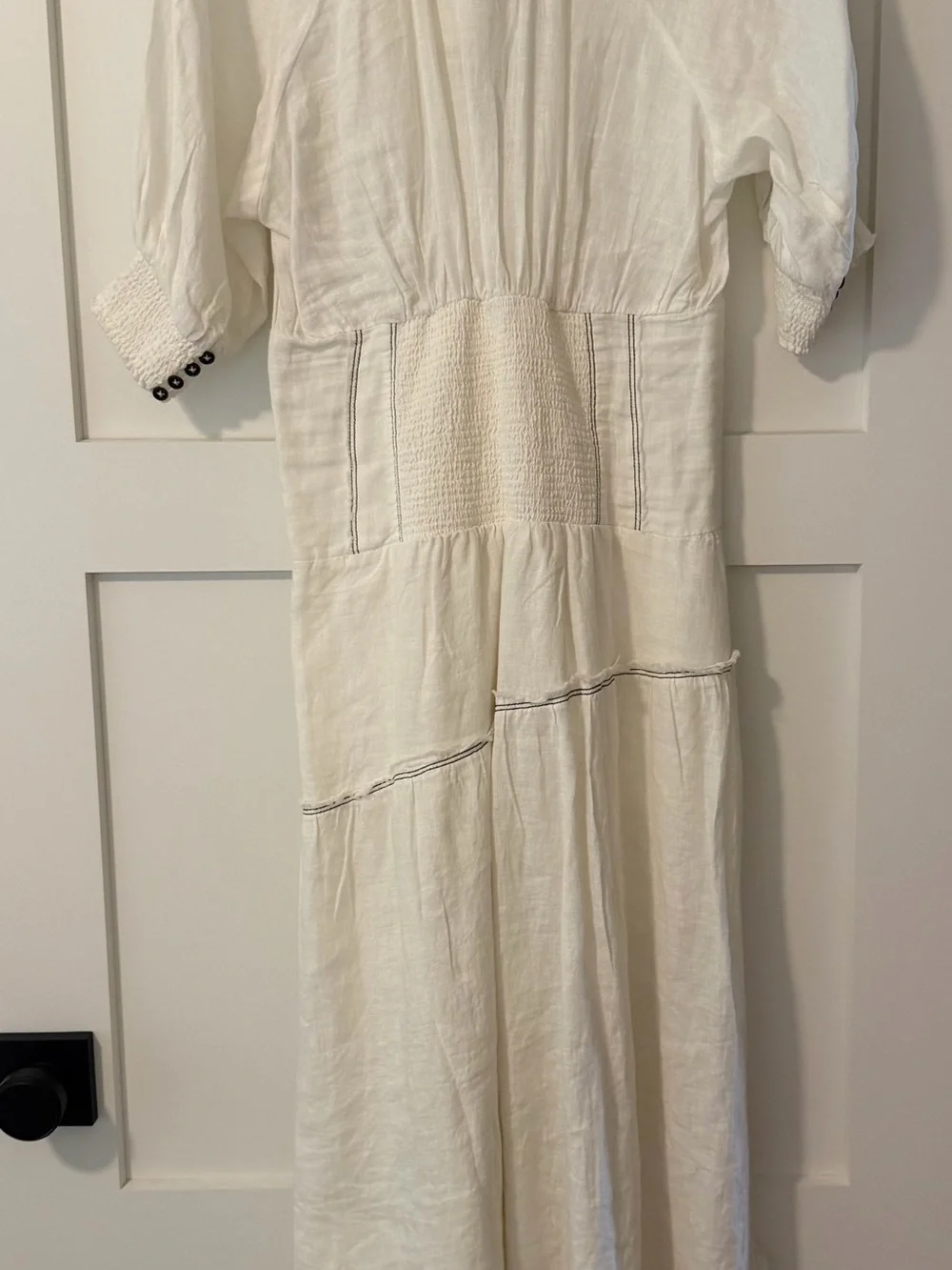 Anthropologie Cream V-Neck Tiered Button Maxi Dress - Picture 3 of 5